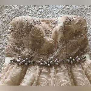 Blush Pink rosette floor length dress with Pearl Embellishments